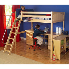 Full High Loft Bed with Long Desk and 3 1/2 Drawer Chest by Maxtrix Kids | Maxtrix Bookcase Dresser Loft Series