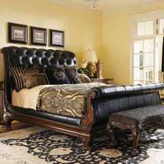 Regents Row Coventry Leather Sleigh Bed in Mahogany by Lexington | 01-0352-974