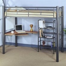 Monarch Specialties I2235 Metal Bunk Bed in Silver with Workstation An