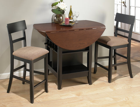 COUNTER HEIGHT DOUBLE LEAF TABLE w/ 8 WINE BOTTLE STORAGE AND SHELF BASE by JOFRAN | 218-48