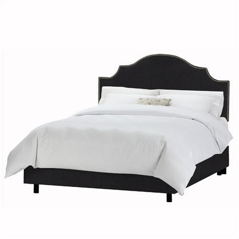 Arc Notched Nail Button Bed in Shantung Black by Skyline Furniture | 83XBED (Shantung Black)