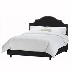 Arc Notched Nail Button Bed in Shantung Black by Skyline Furniture | 83XBED (Shantung Black)