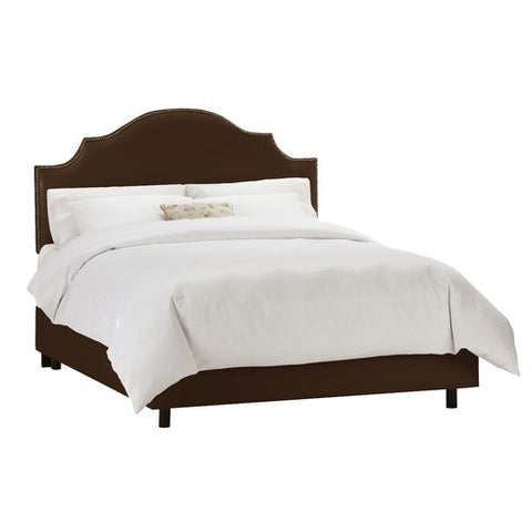 Arc Notched Nail Button Bed in Shantung Chocolate by Skyline Furniture | 83XBED (Shantung Chocolate)