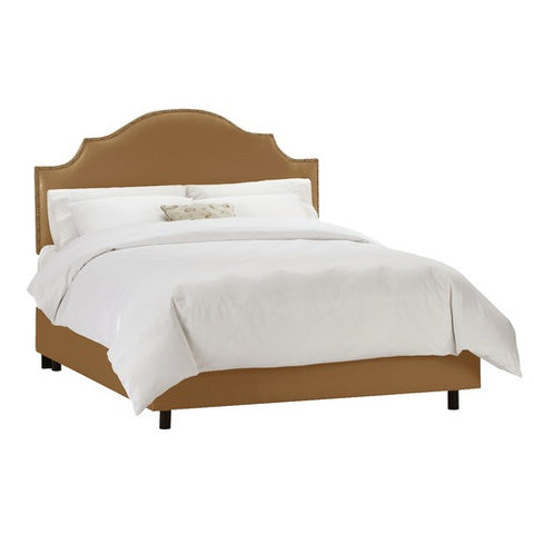 Arc Notched Nail Button Bed in Shantung Khaki by Skyline Furniture | 83XBED (Shantung Khaki)
