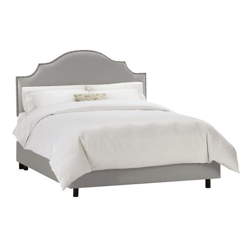 Arc Notched Nail Button Bed in Shantung Silver by Skyline Furniture | 83XBED (Shantung Silver)
