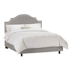 Arc Notched Nail Button Bed in Shantung Silver by Skyline Furniture | 83XBED (Shantung Silver)