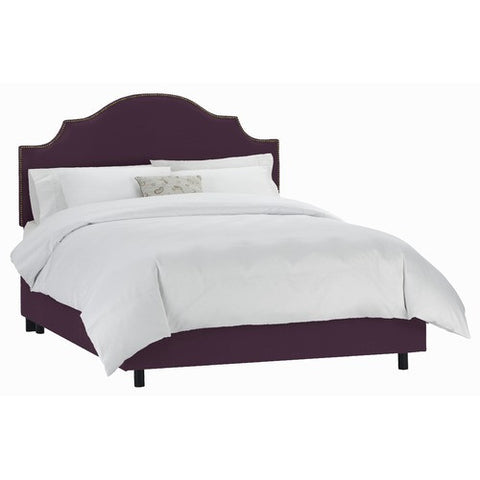 Arc Notched Nail Button Bed in Velvet Aubergine by Skyline Furniture | 83XBED (Velvet Aubergine)