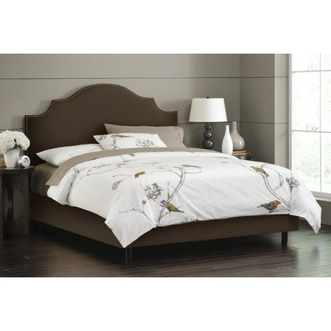 Arc Notched Nail Button Bed in Velvet Chocolate by Skyline Furniture | 83XBED (Velvet Chocolate)