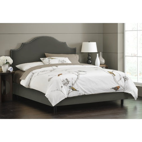 Arc Notched Nail Button Bed in Velvet Pewter by Skyline Furniture | 83XBED (Velvet Pewter)