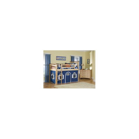 Bennington Low Loft Tent Bed in Natural/Rosewood with Bottom Curtain by Bolton Furniture | 9851200MRLT1BW / 9851200MRLT2BW Set