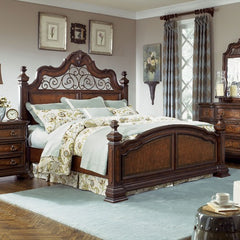 Royal Traditions Low Poster Headboard with Metal Accent in Distressed Chestnut by Legacy Classic Furniture | 1080-4205 / 1080-4206