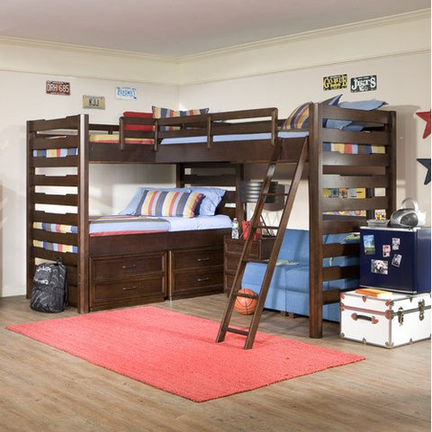 Solutions L-Shaped Loft Bed with Lower Twin and Storage in Distressed Brown Cherry by Legacy Classic Furniture | 1962-8340