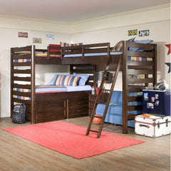 Solutions L-Shaped Loft Bed with Lower Twin and Storage in Distressed Brown Cherry by Legacy Classic Furniture | 1962-8340