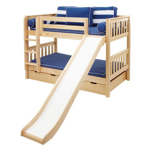 Smile Slat Twin Low Bunk Bed with Straight Ladder and Slide by Maxtrix Kids | 101-00 / 700-00 / 1881-00