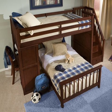 School House Twin Stair Loft Bed with Additional Lower Bed by NE Kids | 4090-LWB-TW / 4090-LWB-FUL