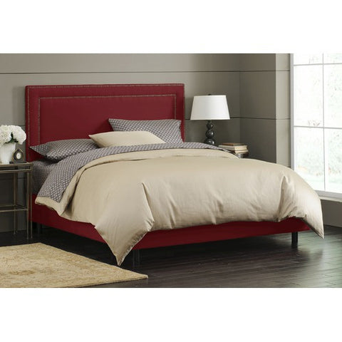 Nail Button Border Bed in Premier Red Upholstery by Skyline Furniture | 29XBED (Premier Red)