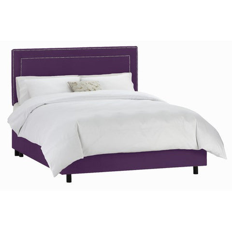 Nail Button Border Bed in Velvet Aubergine by Skyline Furniture | 29XBED (Velvet Aubergine)
