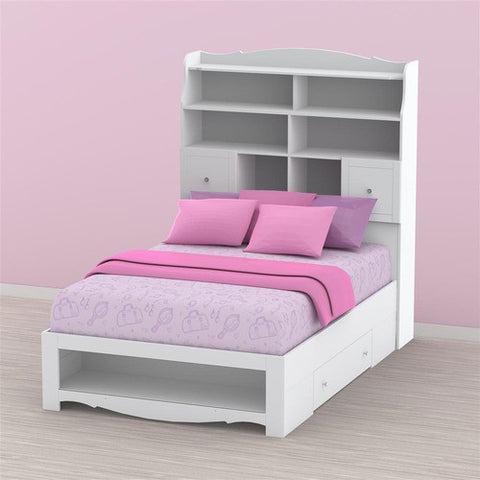 Pixel Full Size Bed with Tall Bookcase Headboard in White by Nexera | 315403 / 317303