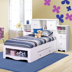 Pixel Twin Size Bed with Low Bookcase Headboard in White by Nexera | 313903 / 315803