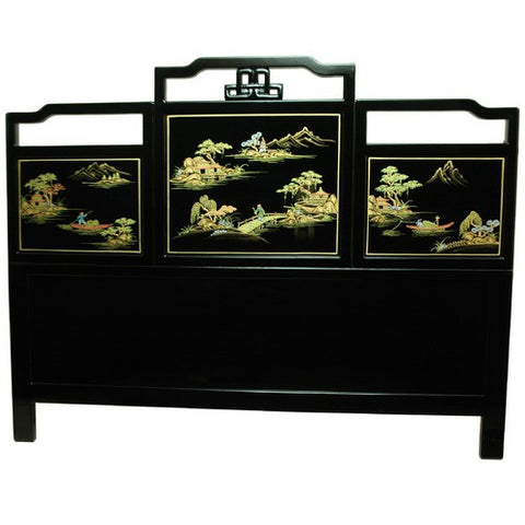 Lacquer Head Board in Black by Oriental Furniture | LCQ-BR-HA20-97