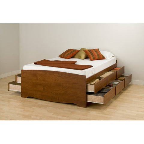 Platform Storage Bed with Twelve Drawers in Cherry by Prepac | CBD-5612 / CBQ-6212