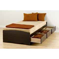 Twin Platform Storage Bed with Three Drawers in Espresso by Prepac | EBT-4100