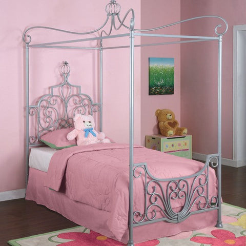 Princess Rebecca Twin Size Canopy Bed in Sparkle Silver by Powell | 374-106 / P01