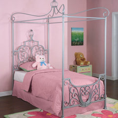 Princess Rebecca Twin Size Canopy Bed in Sparkle Silver by Powell | 374-106 / P01