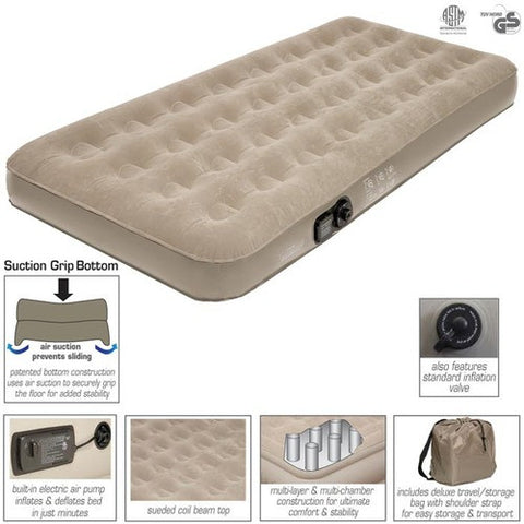 Twin Suede Top Air Bed with Built in Pump by Pure Comfort | 6001TLB