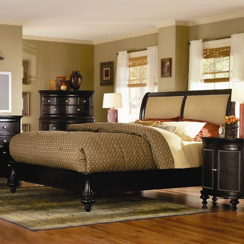 Kingston Platform Bed with Upholstered Headboard in Cherry Veneer by Schnadig | 9073-300 / 9073-350
