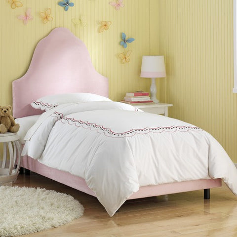 High Arc Micro-Suede Upholstered Bed in Light Pink by Skyline Furniture | 580BEDPLTPINK / 581BEDPLTPINK