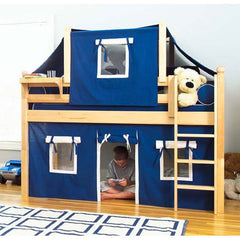 Twin Low Loft Bed with Curtain and Top Tent by Maxtrix Kids | Low Rider / Easy Rider