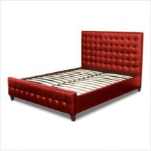 Zen California King Size Bed Frame & Headboard in Red Tufted Leather