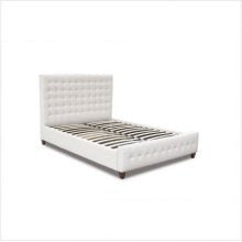 Zen California King Size Bed Frame & Headboard in White Tufted Leather