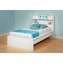 Prepac - Aspen White Twin Platform Bed with Integrated Bookcase Headboard - WPT-0360-2K