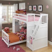 Ne Kids School House Stair Loft Bed with Additional Lower Bed in White