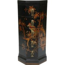 Oriental Furniture Hexagon Chest with 5 Drawers in Black Lacquer