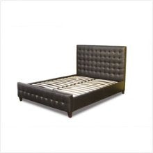 Zen Eastern King Size Bed Frame & Headboard in Mocha Tufted Leather