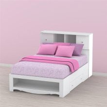 Nexera Pixel Full Size Bed with Low Bookcase Headboard in White